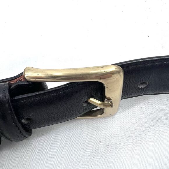 Lands' End Black Leather Belt With Brass Buckle Mens Size 34 - Picture 3 of 7